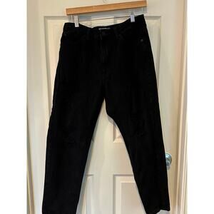 Vintage Distressed Black Denim Jeans With Ripped Knees & Back Pocket